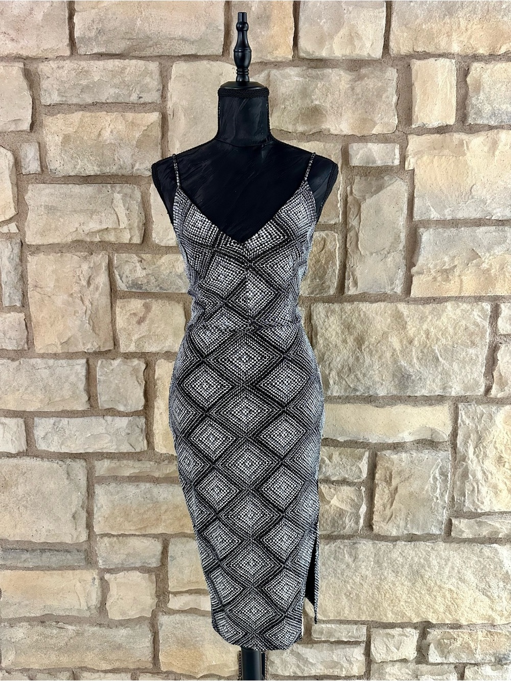Black & White Geometric Slip Midi Dress - Women